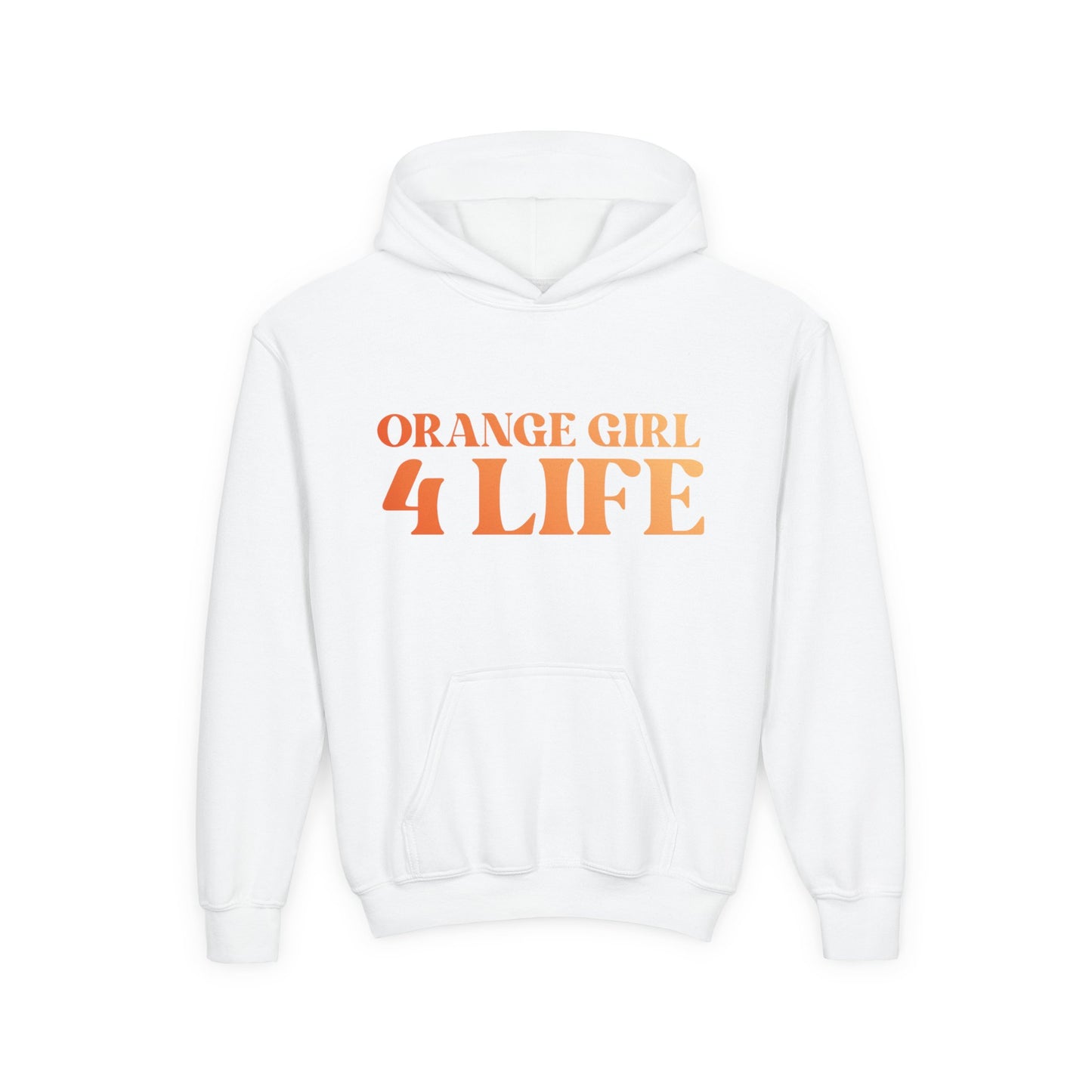 Orange Girl 4 Life Hoodie - Cute Youth White Graphic Hoodie, Positive Affirmation Hoodie, Inspirational Hoodie, Orange Fashion