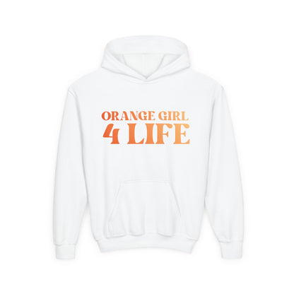 Orange Girl 4 Life Hoodie - Cute Youth White Graphic Hoodie, Positive Affirmation Hoodie, Inspirational Hoodie, Orange Fashion