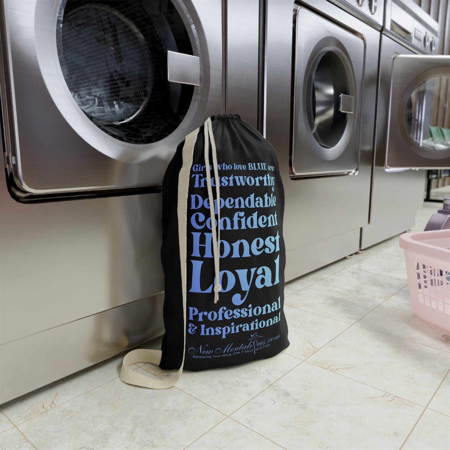 Blue Girl 4 Life Black Laundry Bag – Double-Sided Inspirational Blue Girl Laundry Sack | Spun Polyester Drawstring Bag