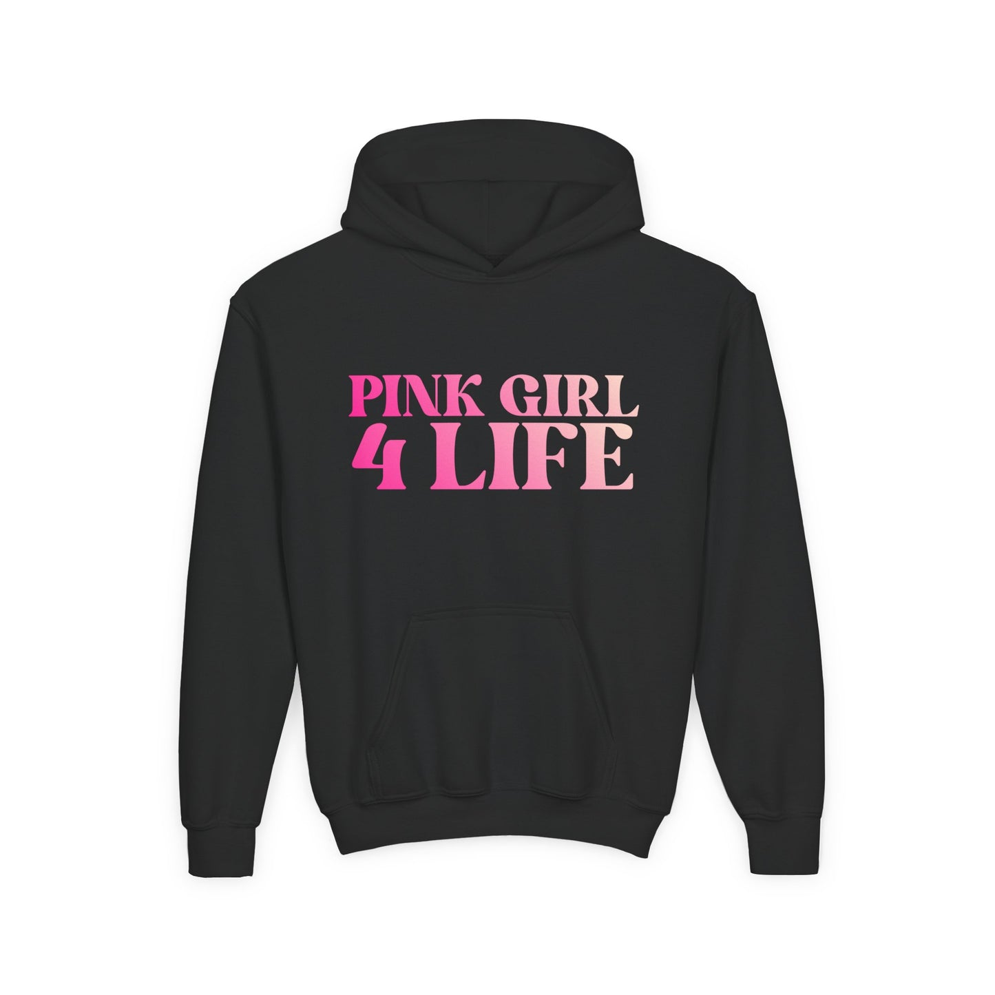 Pink Girl 4 Life Hoodie - Cute Youth Black Graphic Hoodie, Positive Affirmation Hoodie, Inspirational Gift