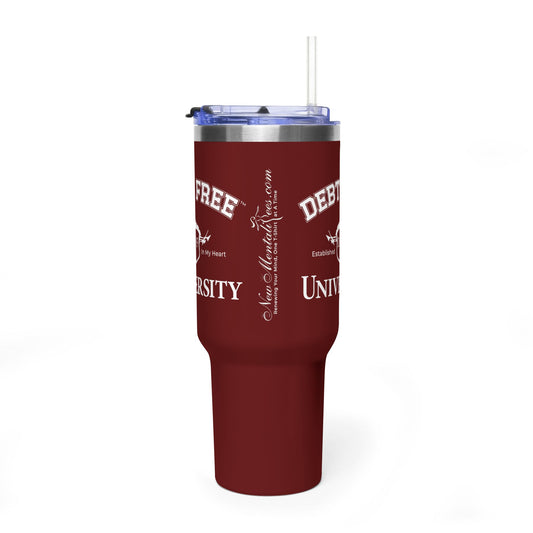 Debt Free University 40oz Tumbler – Financial Freedom Journey Drinkware – Motivational Coffee Cup – Graduation Gift for Goal-Getters