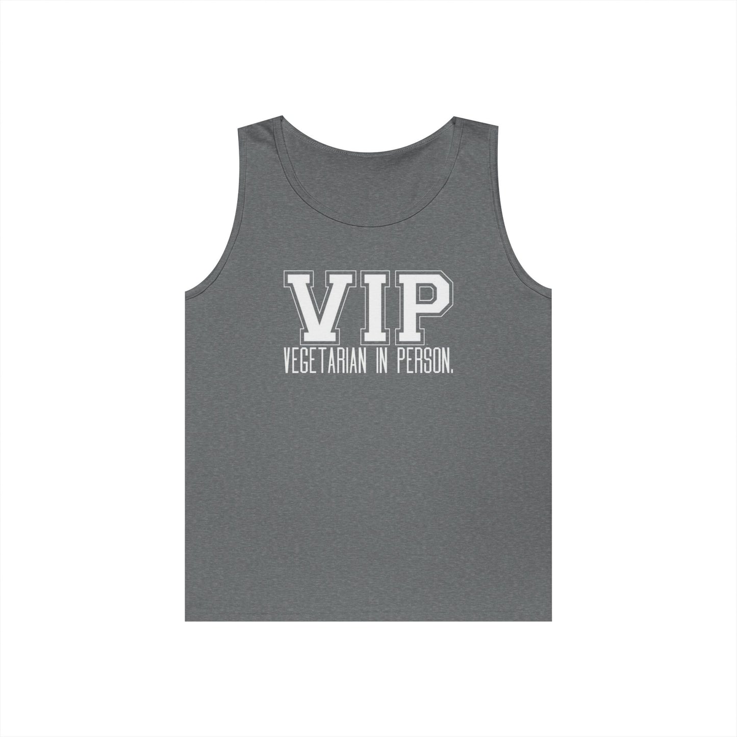 VIP Vegetarian Unisex Tank Top – Vegetarian In Person Healthy Lifestyle Statement Tank | Vegetarian Gift | Summer Tank