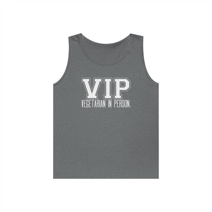 VIP Vegetarian Unisex Tank Top – Vegetarian In Person Healthy Lifestyle Statement Tank | Vegetarian Gift | Summer Tank