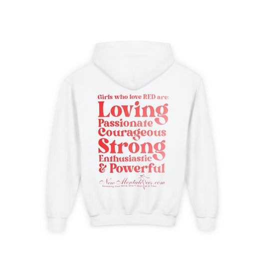 Red Girl 4 Life Hoodie -  Cute Youth White Graphic Hoodie, Positive Affirmation Hoodie, Inspirational Hoodie, Red Fashion Hoodie
