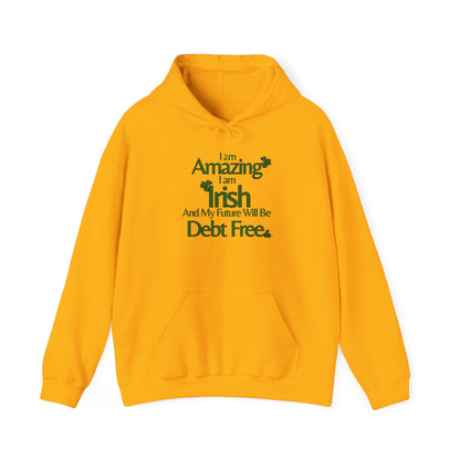 Amazing, Irish & Debt-Free Future Unisex Hoodie | Irish Pride Affirmation Hoodie | Financial Freedom Graphic Hoodie