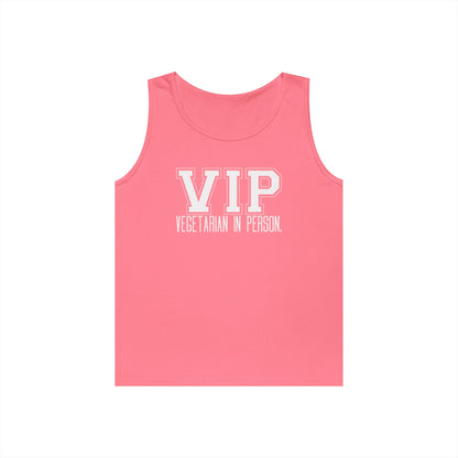 VIP Vegetarian Unisex Tank Top – Vegetarian In Person Healthy Lifestyle Statement Tank | Vegetarian Gift | Summer Tank