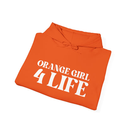 Orange Girl 4 Life Hoodie - Cute Ladies Orange Graphic Hoodie, Positive Affirmation Hoodie, Inspirational Unisex Hoodie, Orange Fashion