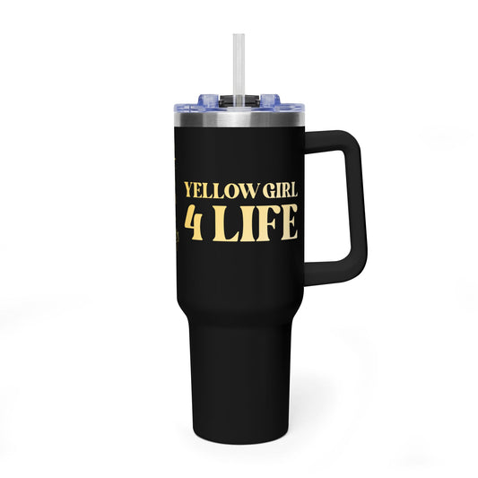 Yellow Girl 4 Life 40 oz Black Tumbler - Cute, Yellow, Positive, Affirmation, Inspirational, Insulated Tumbler