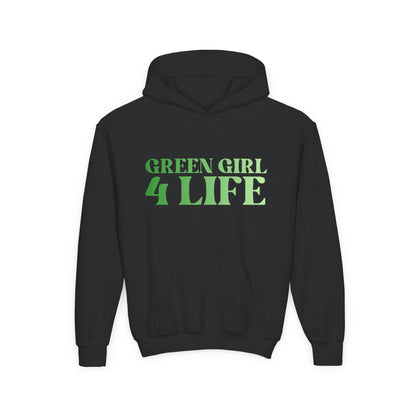 Green Girl 4 Life Hoodie - Cute Youth Black Graphic Hoodie, Positive Affirmation Hoodie, Inspirational Hoodie, Green Fashion