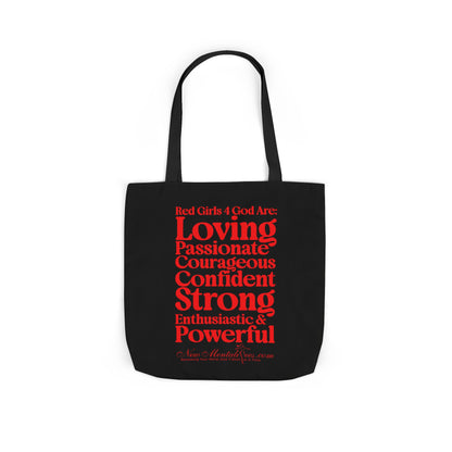 Black Contrast Red Girls 4 God Tote Bag - You are Loving, Passionate, Courageous, Confident, Strong, Enthusiastic, and Powerful!