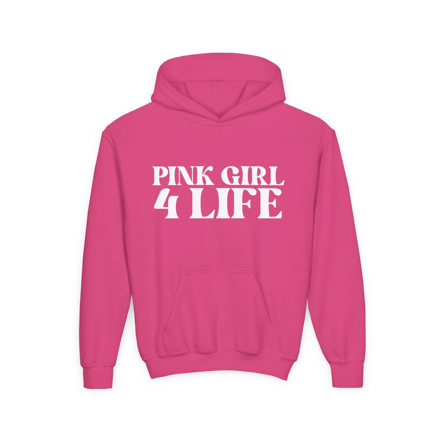 Pink Girl 4 Life Hoodie - Cute Youth Pink Graphic Hoodie, Positive Affirmation Hoodie, Inspirational Gift