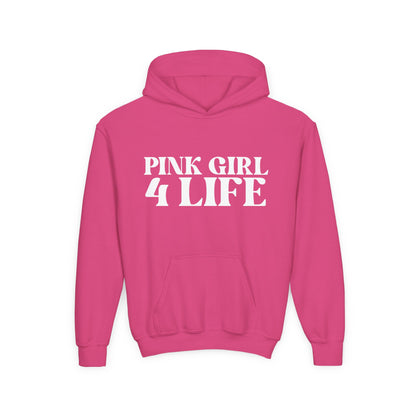 Pink Girl 4 Life Hoodie - Cute Youth Pink Graphic Hoodie, Positive Affirmation Hoodie, Inspirational Gift