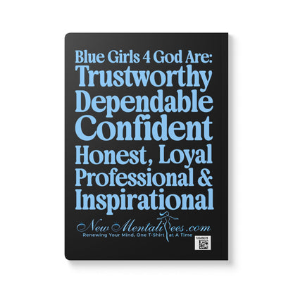 Blue Girls 4 God Black Contrast Softcover Journal – Double-Sided Inspirational Faith Journal | 100 or 200 Pages | Notebook for Girls & Women Who Love God