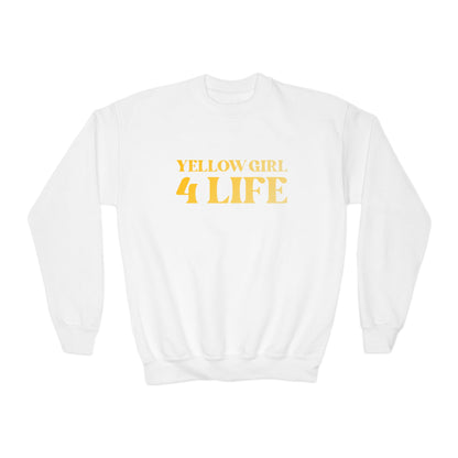 Yellow Girl 4 Life Sweatshirt - Cute Youth White Sweatshirt, Positive Affirmation Sweatshirt, Inspirational Sweatshirt, Yellow Fashion