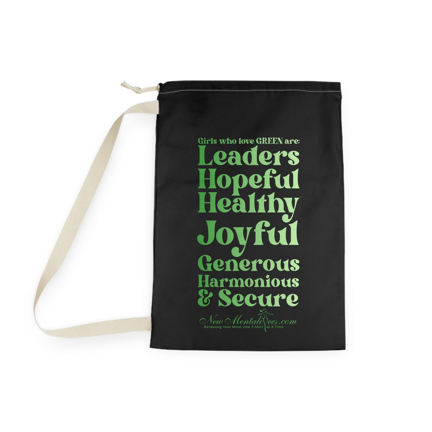 Green Girl 4 Life Black Laundry Bag – Double-Sided Inspirational Green Girl Laundry Sack | Spun Polyester Drawstring Bag