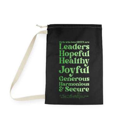 Green Girl 4 Life Black Laundry Bag – Double-Sided Inspirational Green Girl Laundry Sack | Spun Polyester Drawstring Bag