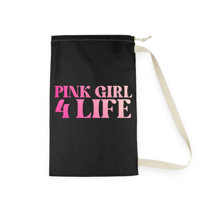 Pink Girl 4 Life Custom Black Laundry Bag – Double-Sided Inspirational Pink Girl Laundry Sack | Spun Polyester Drawstring Bag