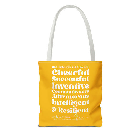Yellow Girl 4 Life Tote Bag - Cute Yellow Bag for Women and Girls, Double Sided Inspirational Tote