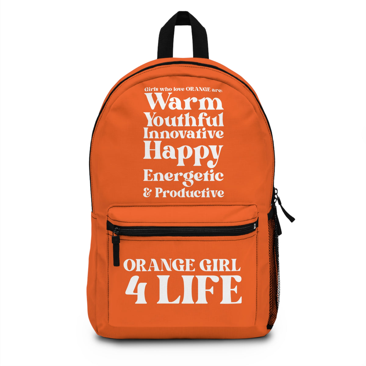 Orange Girl 4 Life Backpack – Inspirational Girls School Backpack | Girl Power Bookbag | Lightweight Travel & School Bag