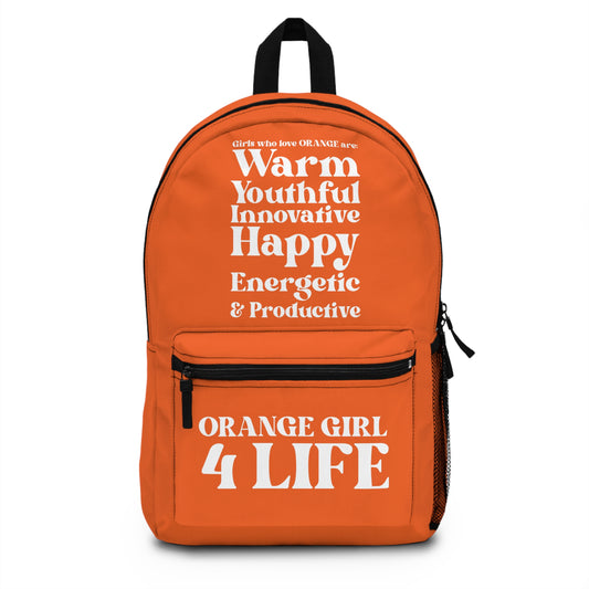 Orange Girl 4 Life Backpack – Inspirational Girls School Backpack | Girl Power Bookbag | Lightweight Travel & School Bag