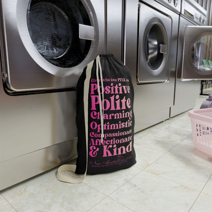 Pink Girl 4 Life Custom Black Laundry Bag – Double-Sided Inspirational Pink Girl Laundry Sack | Spun Polyester Drawstring Bag