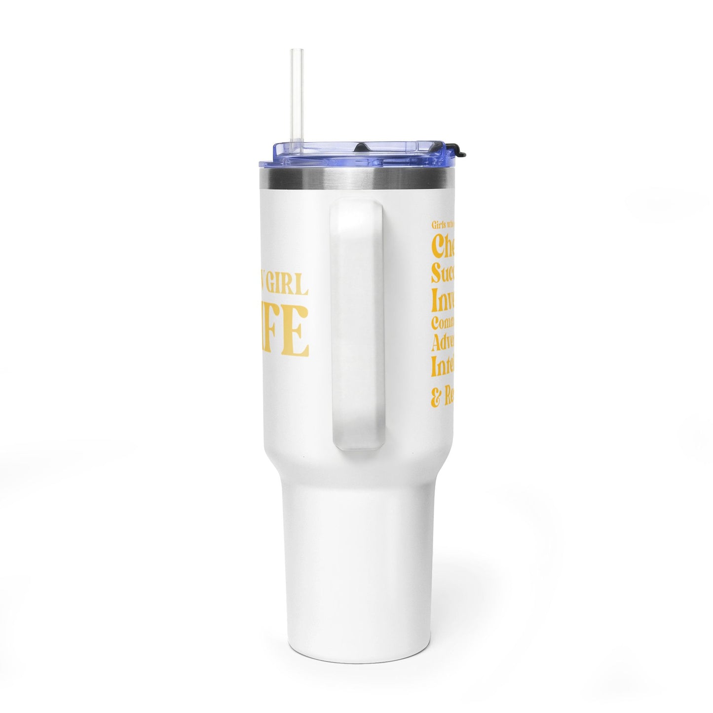Yellow Girl 4 Life 40 oz White Tumbler - Cute, Yellow, Positive, Affirmation, Inspirational, Insulated Tumbler