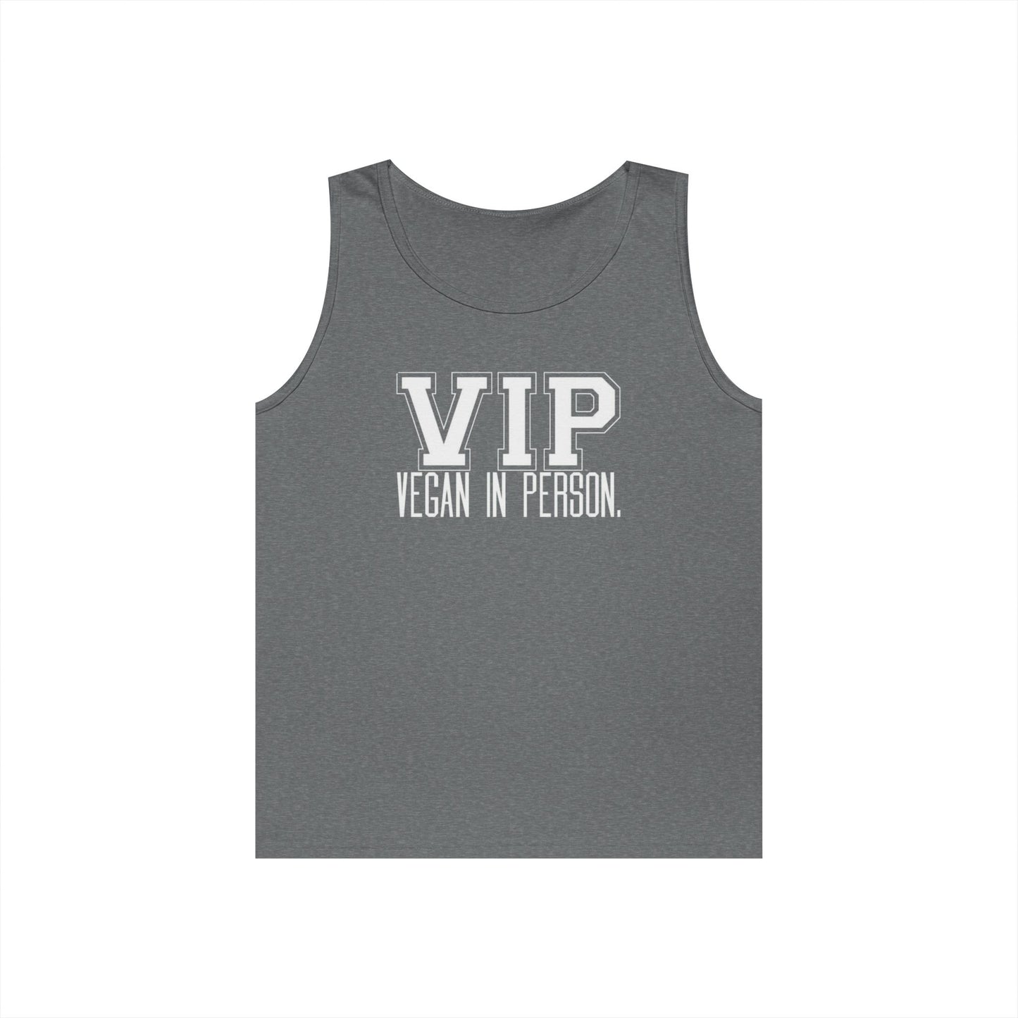VIP Vegan Unisex Tank Top – Vegan In Person Plant-Based Statement Tank | Healthy Lifestyle | Vegan Gift | Eco-Friendly Summer Tank