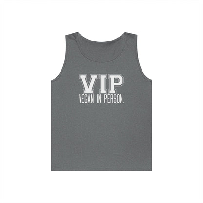 VIP Vegan Unisex Tank Top – Vegan In Person Plant-Based Statement Tank | Healthy Lifestyle | Vegan Gift | Eco-Friendly Summer Tank