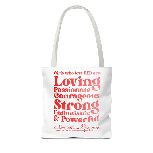 Red Girl 4 Life Tote Bag - Cute White Bag for Women and Girls, Double Sided Inspirational Tote