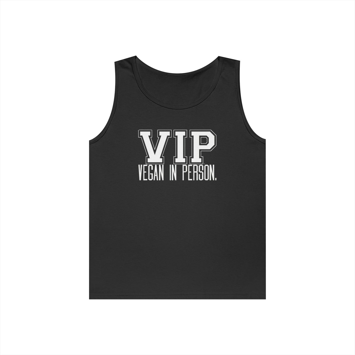 VIP Vegan Unisex Tank Top – Vegan In Person Plant-Based Statement Tank | Healthy Lifestyle | Vegan Gift | Eco-Friendly Summer Tank