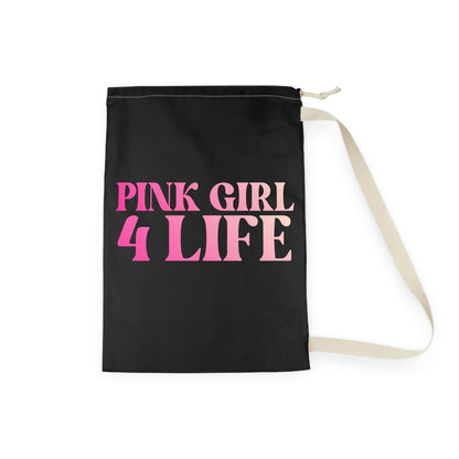 Pink Girl 4 Life Custom Black Laundry Bag – Double-Sided Inspirational Pink Girl Laundry Sack | Spun Polyester Drawstring Bag