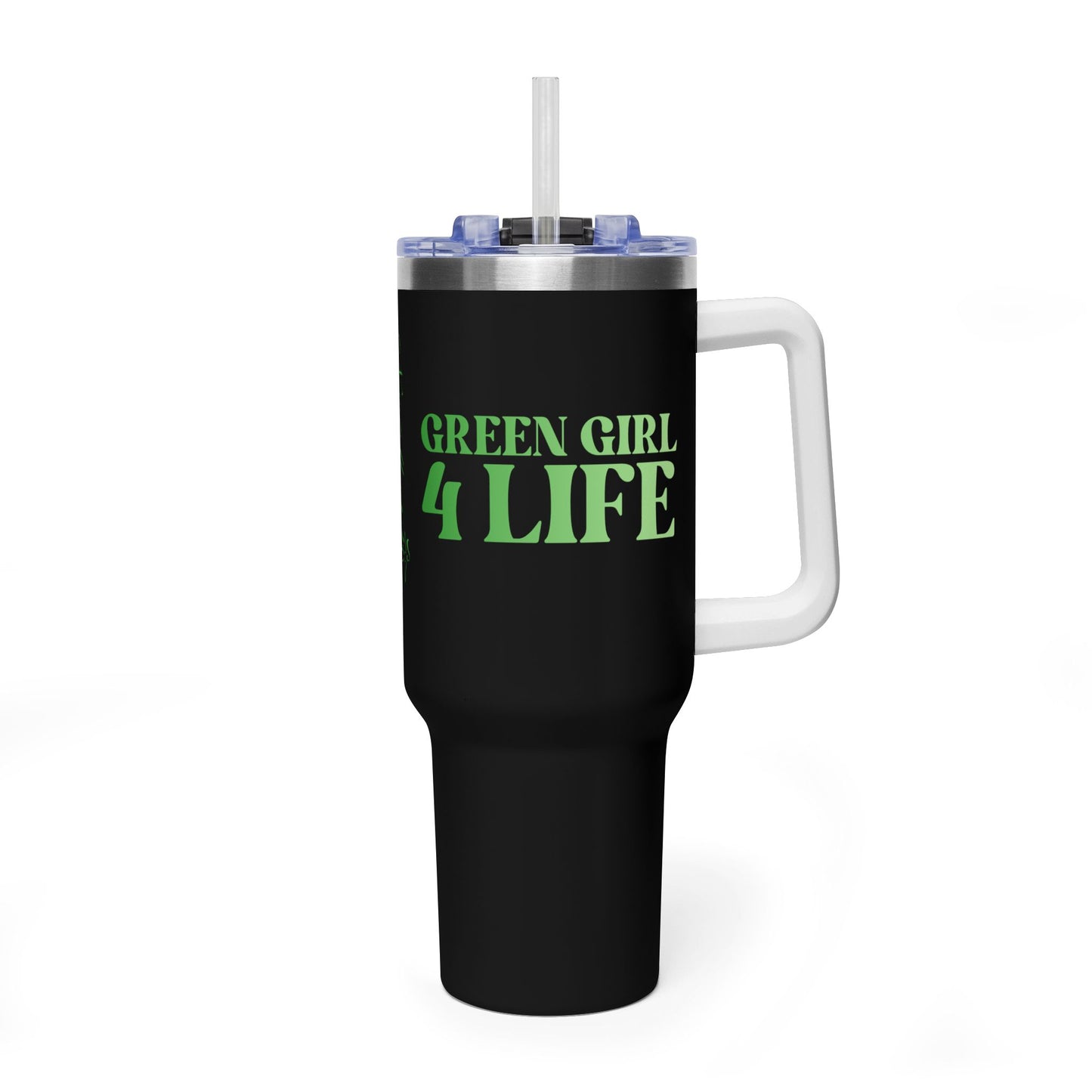 Green Girl 4 Life 40 oz Black Tumbler - Cute, Green, Positive, Affirmation, Inspirational, Double Sided, Insulated Tumbler