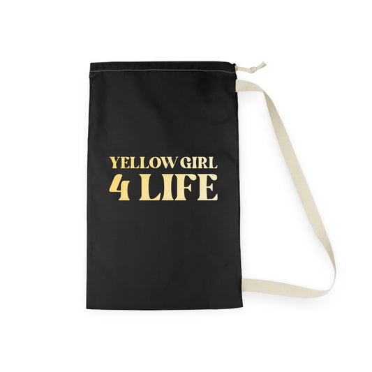 Yellow Girl 4 Life Black Laundry Bag – Double-Sided Inspirational Yellow Girl Laundry Sack | Spun Polyester Drawstring Bag