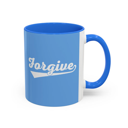 FORGIVE Baseball Script Mug – Colored Coffee Cup – Faith-Based Forgiveness Gift – Inspirational Christian Mug