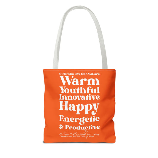 Orange Girl 4 Life Tote Bag -  Cute Orange Bag for Women and Girls, Double Sided Inspirational Tote