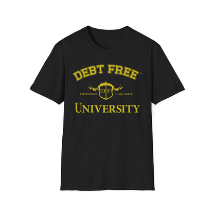 Debt Free University Enrollment Unisex T-shirt - Black Contrast Colors