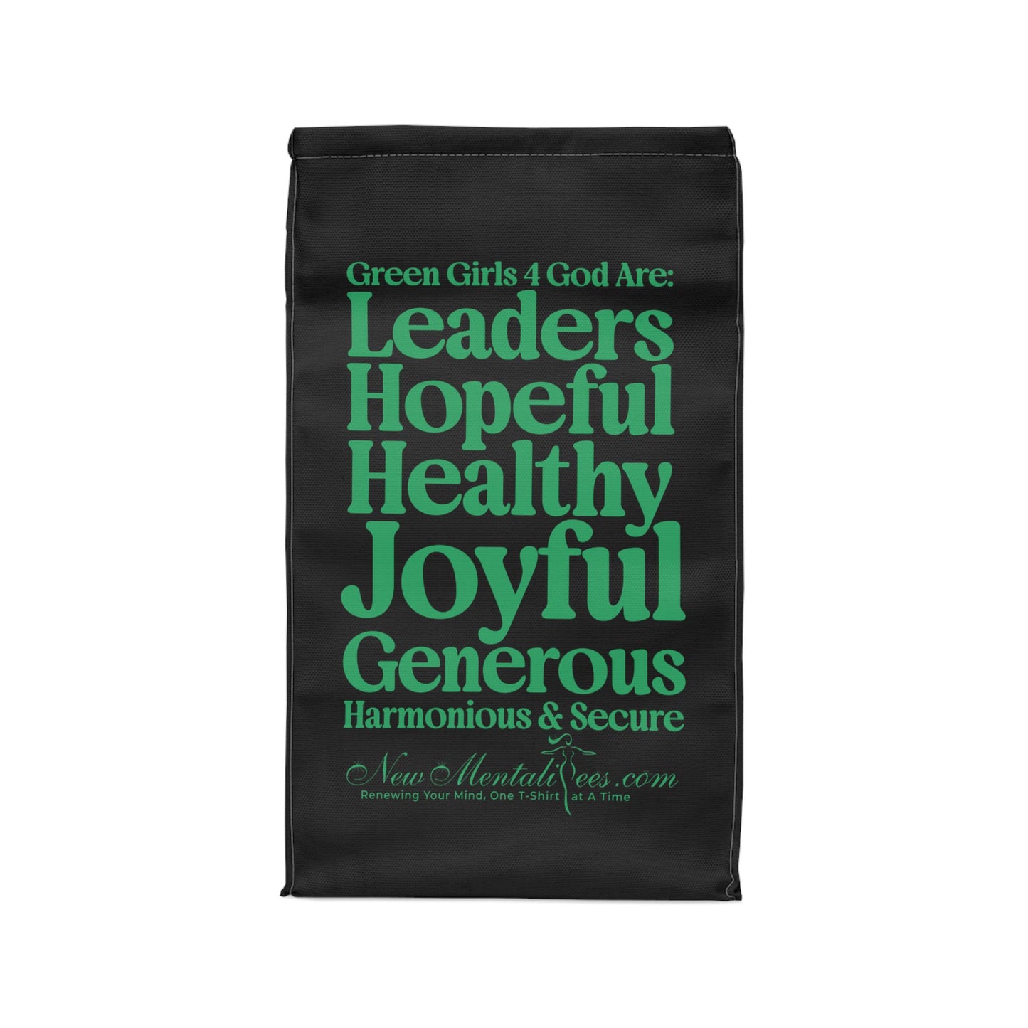 💚 Green Girls 4 God Black Contrast Lunch Tote – Double-Sided Inspirational Faith Lunch Bag | Insulated Lunch Bag | Gift for Girls & Women