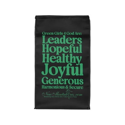 💚 Green Girls 4 God Black Contrast Lunch Tote – Double-Sided Inspirational Faith Lunch Bag | Insulated Lunch Bag | Gift for Girls & Women