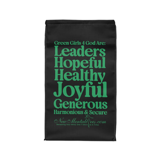 💚 Green Girls 4 God Black Contrast Lunch Tote – Double-Sided Inspirational Faith Lunch Bag | Insulated Lunch Bag | Gift for Girls & Women