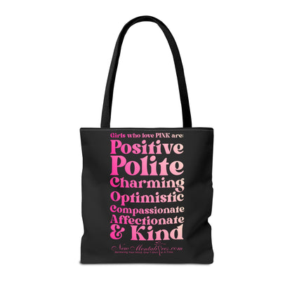 Pink Girl 4 Life Tote Bag - Cute Black Bag for Women and Girls, Double Sided Inspirational Tote