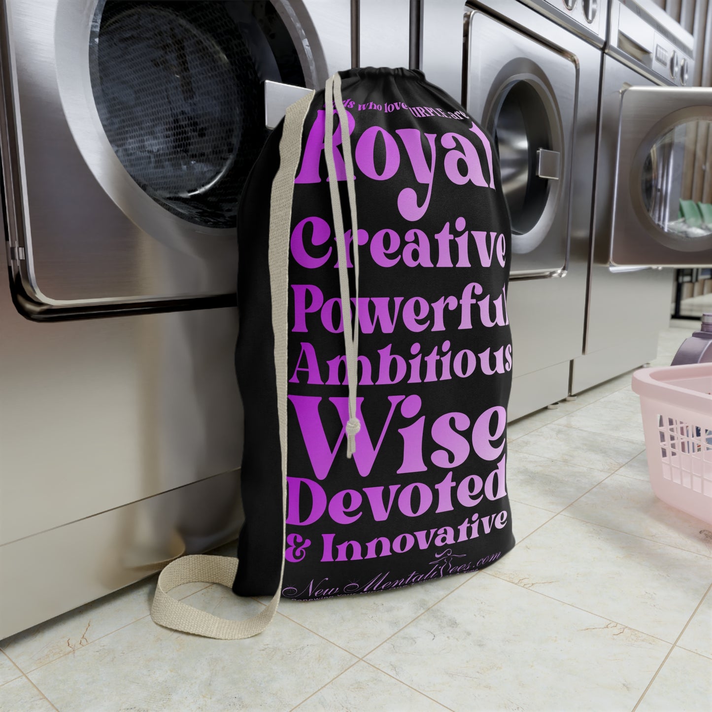 Purple Girl 4 Life Black Laundry Bag – Double-Sided Inspirational Purple Girl Laundry Sack | Spun Polyester Drawstring Bag