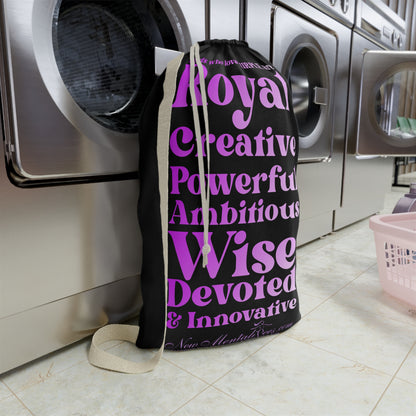 Purple Girl 4 Life Black Laundry Bag – Double-Sided Inspirational Purple Girl Laundry Sack | Spun Polyester Drawstring Bag
