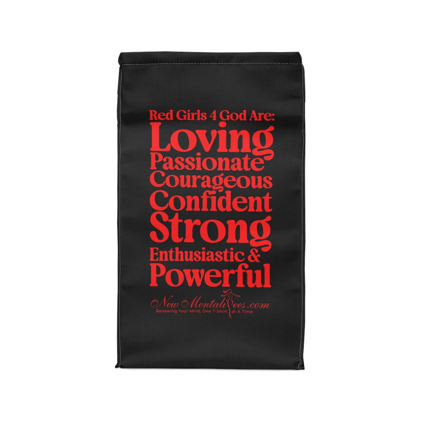 ❤️ Red Girls 4 God Black Contrast Lunch Tote – Double-Sided Inspirational Red Girls Faith Lunch Bag | Insulated Lunch Bag