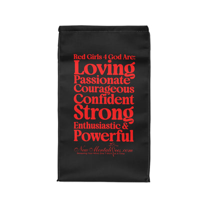 ❤️ Red Girls 4 God Black Contrast Lunch Tote – Double-Sided Inspirational Red Girls Faith Lunch Bag | Insulated Lunch Bag