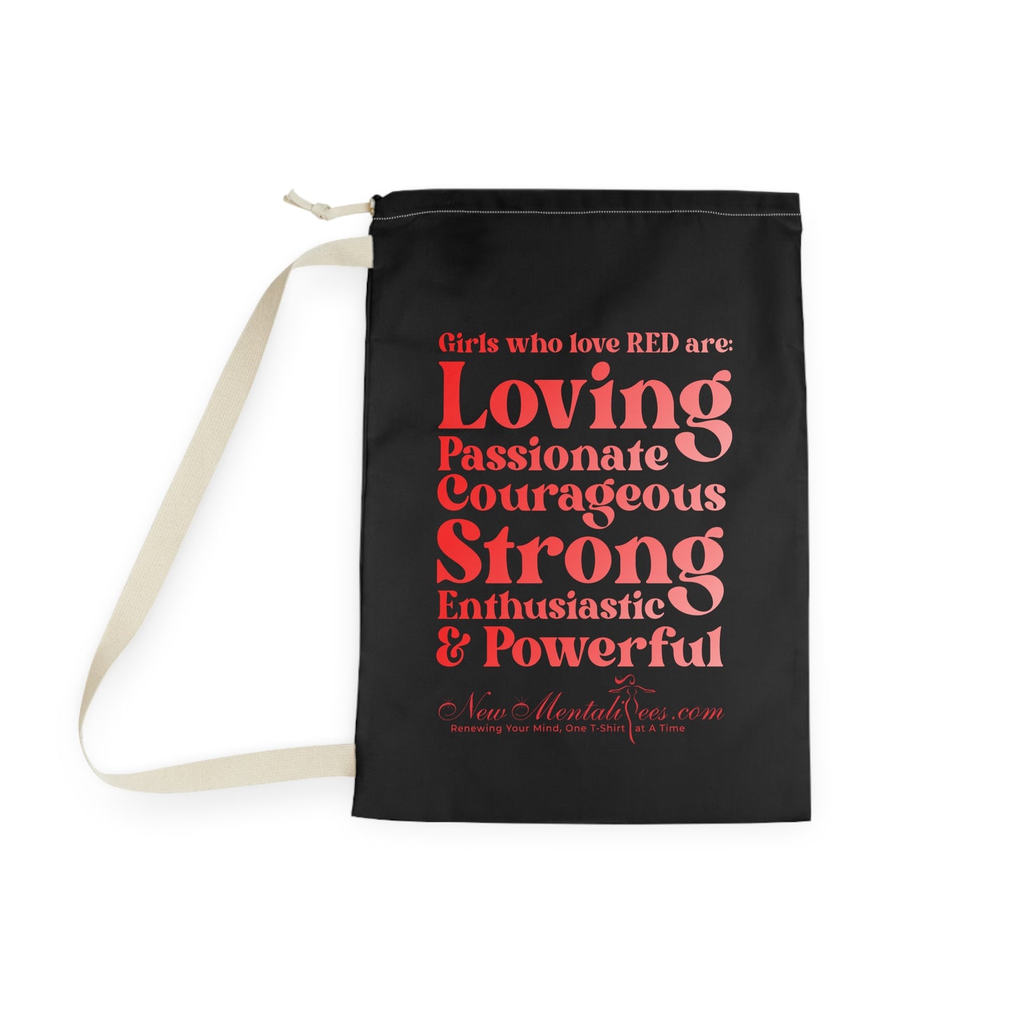 Red Girl 4 Life Black Laundry Bag – Double-Sided Inspirational Red Girl Laundry Sack | Spun Polyester Drawstring Bag