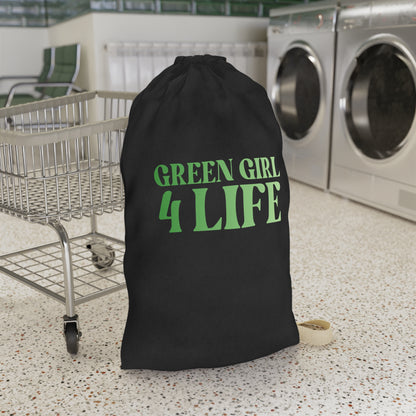 Green Girl 4 Life Black Laundry Bag – Double-Sided Inspirational Green Girl Laundry Sack | Spun Polyester Drawstring Bag