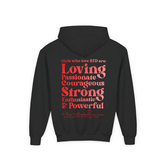 Red Girl 4 Life Hoodie -  Cute Youth Black Graphic Hoodie, Positive Affirmation Hoodie, Inspirational Unisex Hoodie, Red Fashion Hoodie