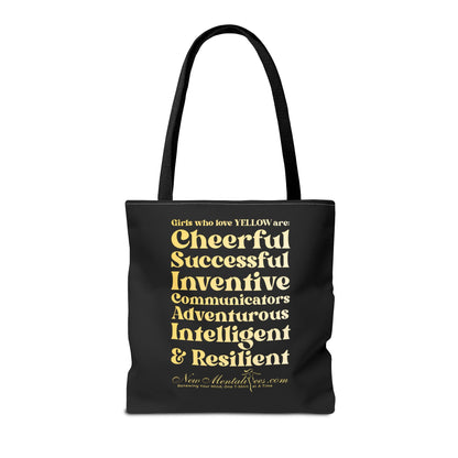 Yellow Girl 4 Life Tote Bag - Cute Black Bag for Women and Girls, Double Sided Inspirational Tote