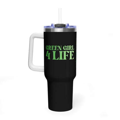 Green Girl 4 Life 40 oz Black Tumbler - Cute, Green, Positive, Affirmation, Inspirational, Double Sided, Insulated Tumbler