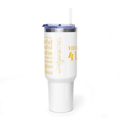 Yellow Girl 4 Life 40 oz White Tumbler - Cute, Yellow, Positive, Affirmation, Inspirational, Insulated Tumbler